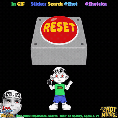 Cartoon Character Standing Next To Reset Button GIF