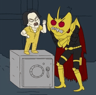 Cartoon Character Standing Next To Safe GIF