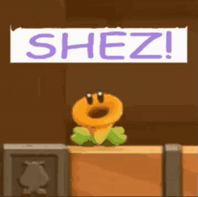 Cartoon Character Standing Next To Sign Saying Shez! GIF