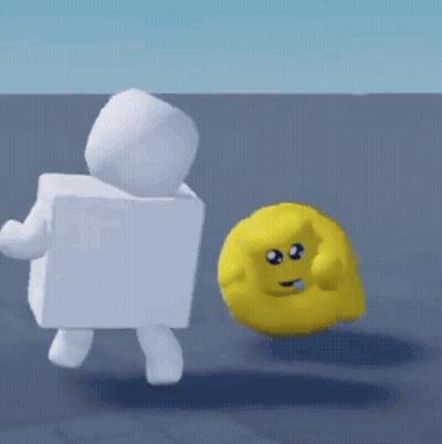 Cartoon Character Standing Next To Yellow Ball With Face GIF