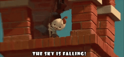 Cartoon Character Standing On Brick Building Saying The Sky Is Falling GIF