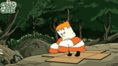 Cartoon Character Standing On Cardboard Box GIF