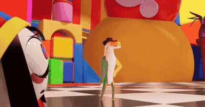 Cartoon Character Standing On Checkered Floor GIF