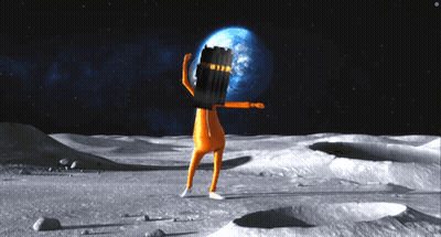 Cartoon Character Standing On Moon Holding Shield GIF