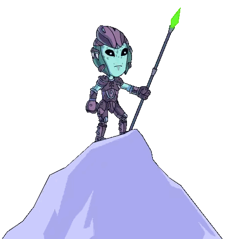 Cartoon Character Standing On Mountain With Green Spear Sticker