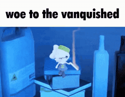 Cartoon Character Standing On Stack Of Books Next To Vodka GIF