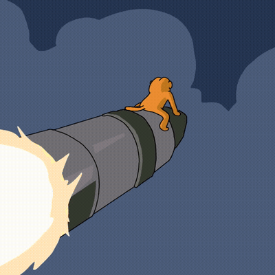 Cartoon Character Sticking Out Tongue With Rocket GIF