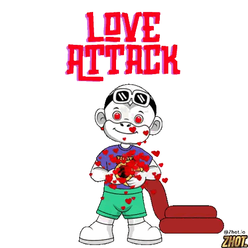 Cartoon Character Surrounded By Hearts Love Attack Sticker
