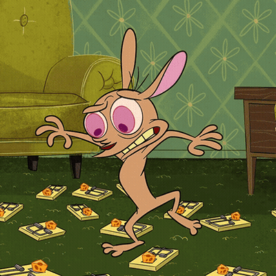 Cartoon Character Surrounded By Mouse Traps And Chair GIF