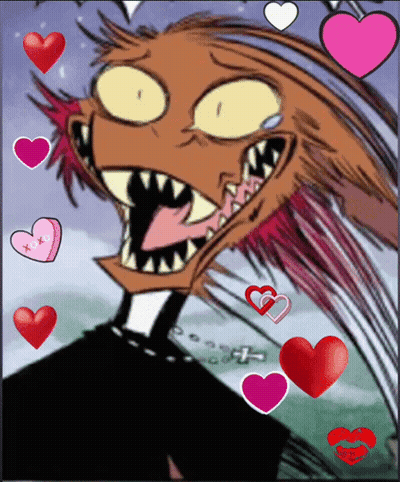 Cartoon Character Surrounded By Pink Hearts And Kiss GIF