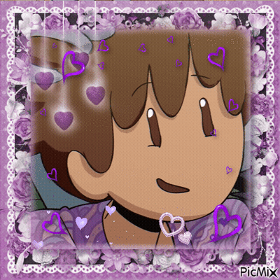 Cartoon Character Surrounded By Purple Hearts GIF