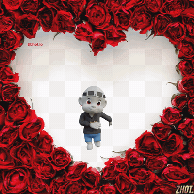 Cartoon Character Surrounded by Red Roses in Heart Shape