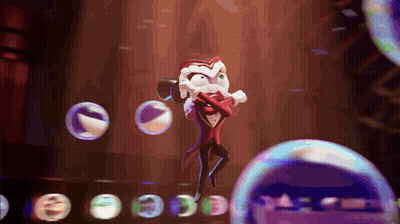 Cartoon Character Surrounded By Soap Bubbles And Purple Ball GIF