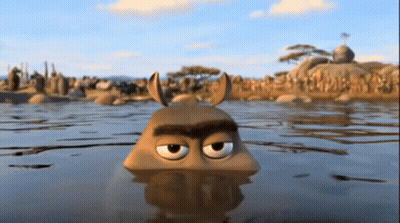 Cartoon Character Swimming Looking At Camera GIF