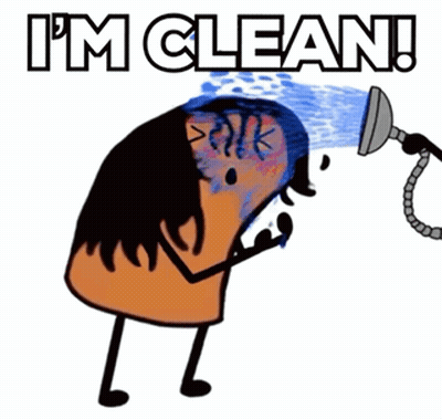 Cartoon Character Taking Shower Saying I'm Clean GIF