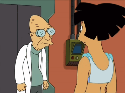 Cartoon Character Talking to Another in Front of Green Box