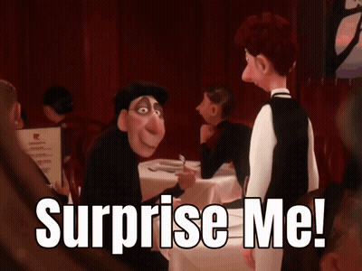 Cartoon Character Telling Waiter Surprise Me GIF