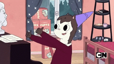 Cartoon Character Thumbs Up Next To Corn Puff Boxes GIF