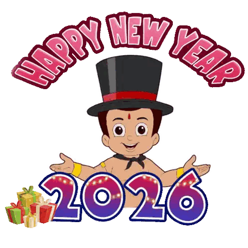 Cartoon Character Top Hat Happy New Year 2026 Sticker