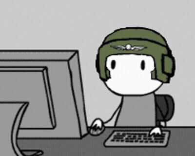 Cartoon Character Typing on Computer With Helmet