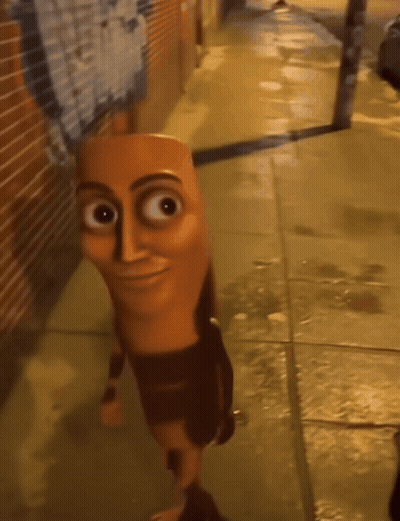 Cartoon Character Walking Down Sidewalk GIF