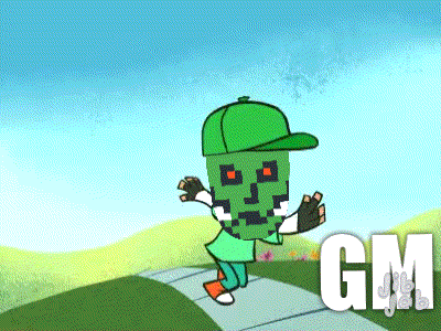 Cartoon Character Walking Down Sidewalk With GM GIF