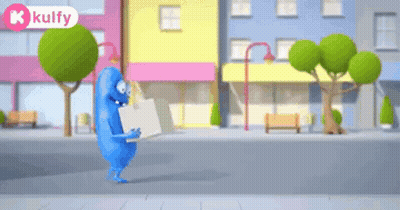 Cartoon Character Walking With Box And Kulfy Sign GIF