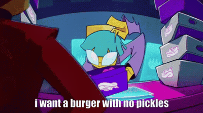 Cartoon Character Wants Burger Without Pickles GIF