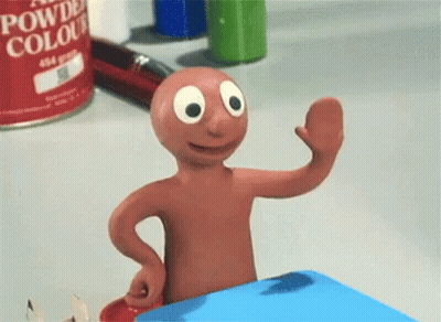 Cartoon Character Waving At Powdered Colour Can GIF