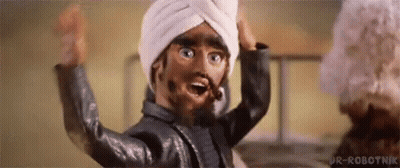 Cartoon Character Waving In Turban And Leather Jacket GIF