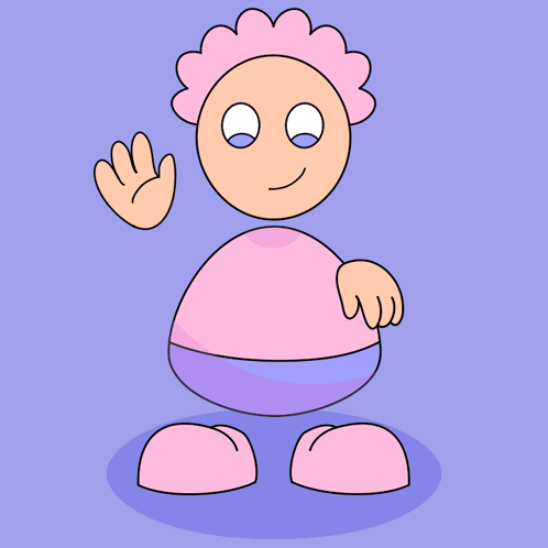 Cartoon Character Waving Pink Shirt Purple Pants GIF