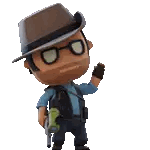Cartoon Character Waving With Gun And Hat Sticker