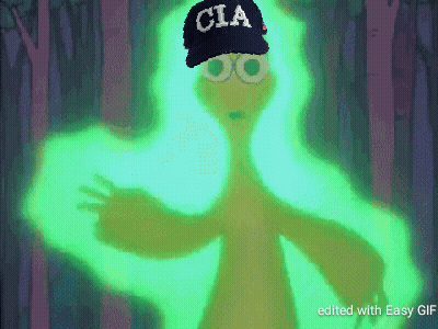 Cartoon Character Wearing CIA Hat GIF