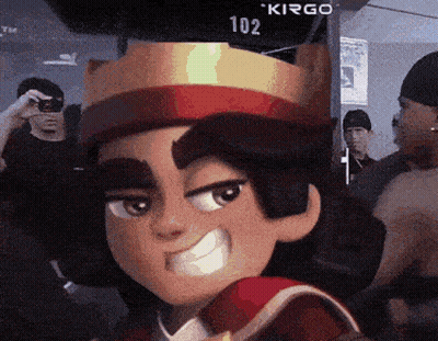 Cartoon Character Wearing Crown With 102 On Back GIF