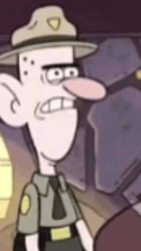 Cartoon Character Wearing Hat And Glasses Standing In Room GIF