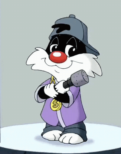 Cartoon Character Wearing Hat Holding Microphone With Letter S GIF
