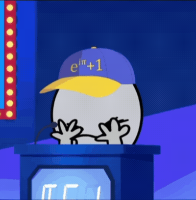 Cartoon Character Wearing Hat Saying E I Π +1 GIF