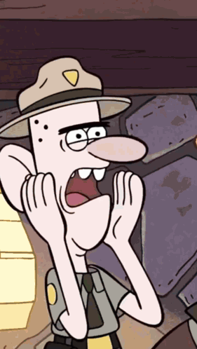 Cartoon Character Wearing Hat With Yellow Badge GIF