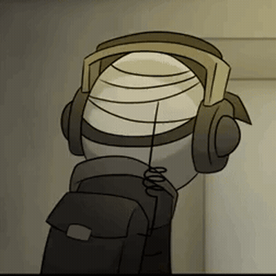 Cartoon Character Wearing Headphones And Bandage GIF