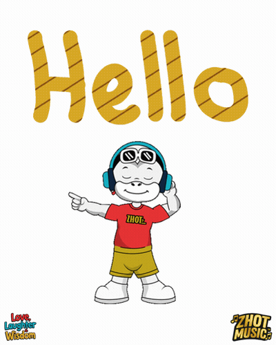 Cartoon Character Wearing Headphones And Hello Shirt GIF