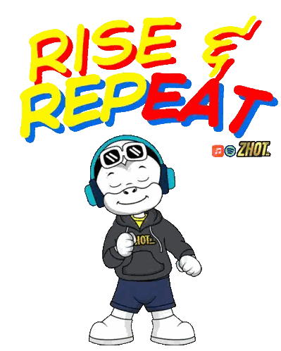 Cartoon Character Wearing Headphones And Sunglasses Rise & Repeat Sticker