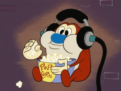 Cartoon Character Wearing Headphones Eating Popcorn GIF