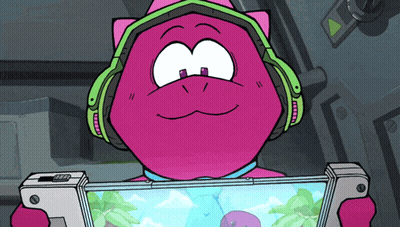 Cartoon Character Wearing Headphones Holding Game Controller GIF