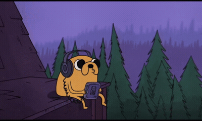 Cartoon Character Wearing Headphones Holding Tape Player GIF