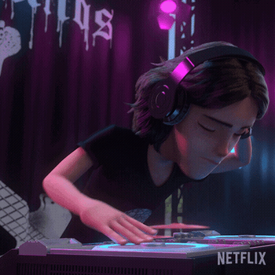 Cartoon Character Wearing Headphones Playing Netflix