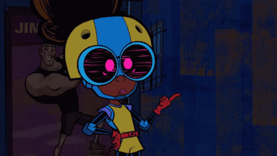 Cartoon Character Wearing Helmet And Sunglasses GIF