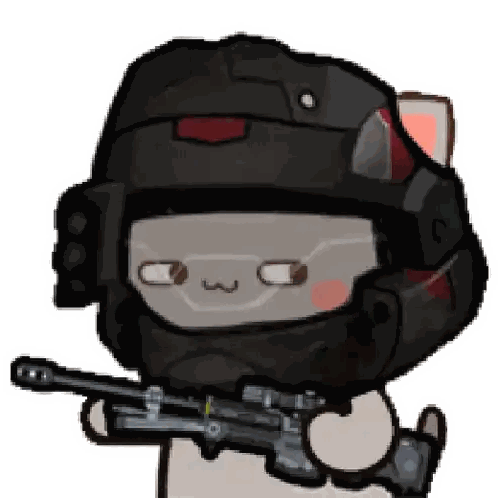 Cartoon Character Wearing Helmet Holding Gun Sticker