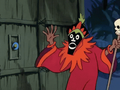 Cartoon Character Wearing Mask Holding Cane GIF