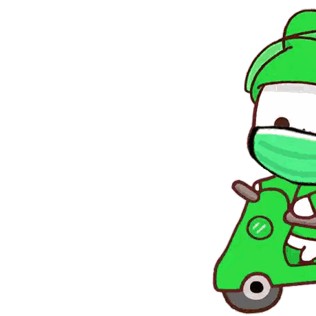 Cartoon Character Wearing Mask Riding Green Scooter Sticker