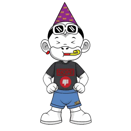 Cartoon Character Wearing Party Hat And Shorts Saying Nope Sticker